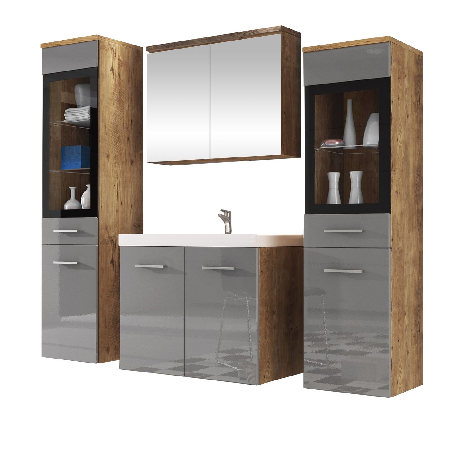 Kylpyhuoneen kalusteryhmä MADRIT II pesualtaalla, ruskea/harmaa (7850)