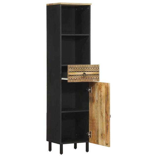 Kylpyhuoneen korkea kaappi 38x33,5x160 cm täysi mangopuu (18650)