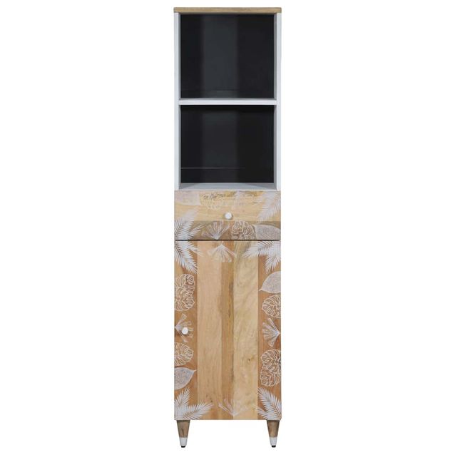 Kylpyhuoneen korkea kaappi 38x33,5x160 cm täysi mangopuu (18686)