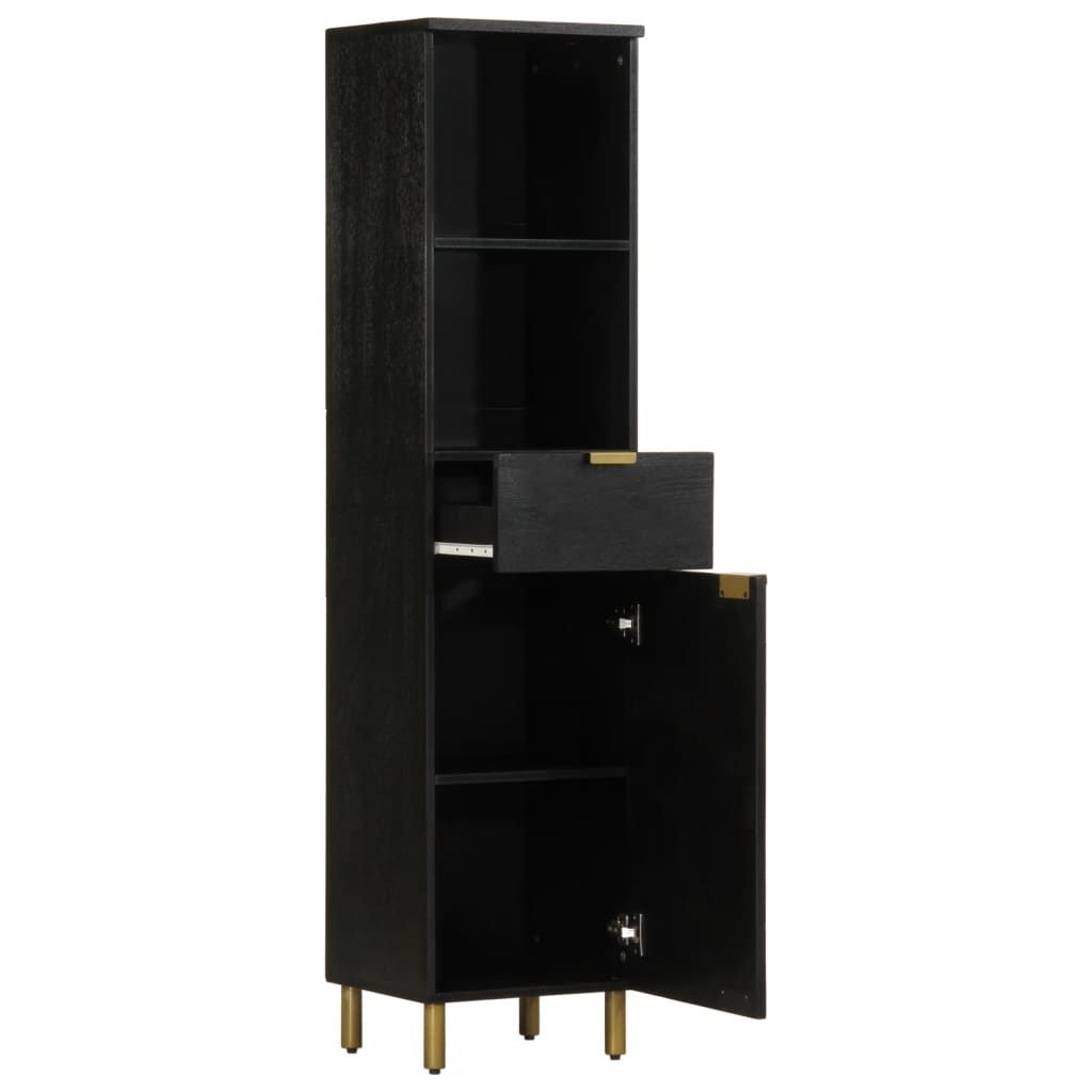 Kylpyhuoneen korkea kaappi musta 38x33x160 cm täysi mangopuu (17670)