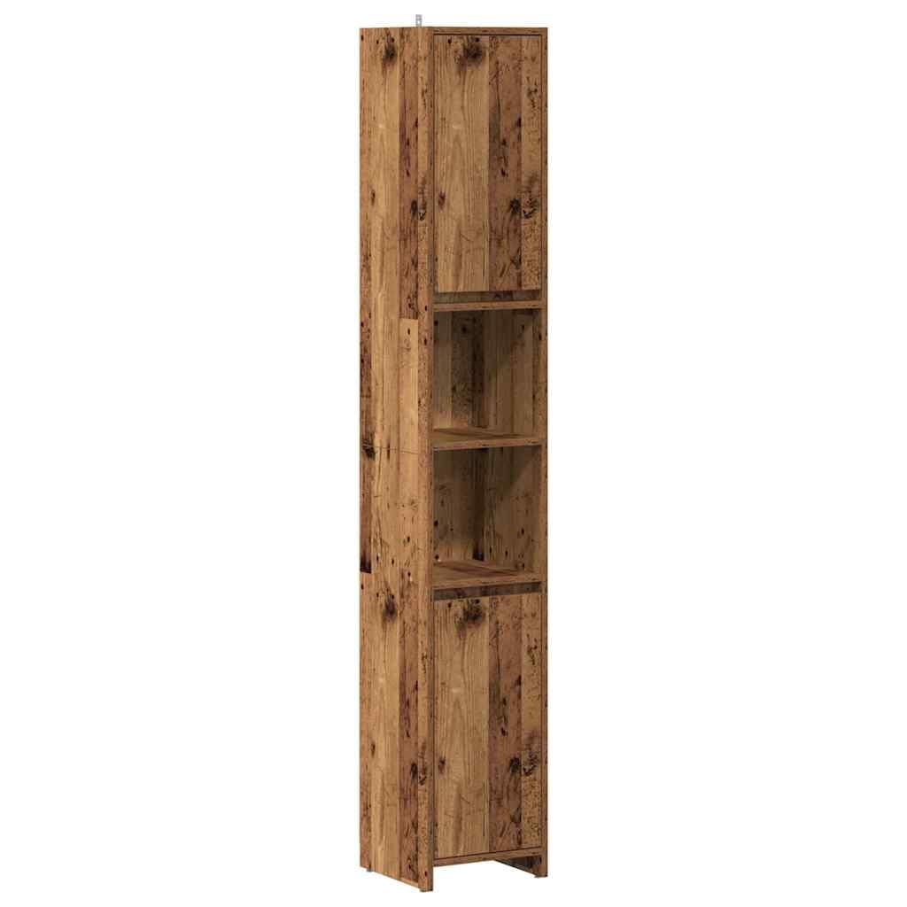 Kylpyhuoneen korkea kaappi vanhaa puuta 30x30x183,5 cm lastulevy (56064)