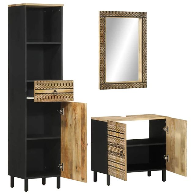 Kylpyhuoneryhmä 3-osainen, sis. allaskaappi + peili, täysi mangopuu (10130)