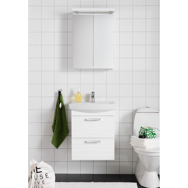 Kylpyhuoneryhmä Hafa Life 600 peilikaapilla Line mattavalkoinen juovilla