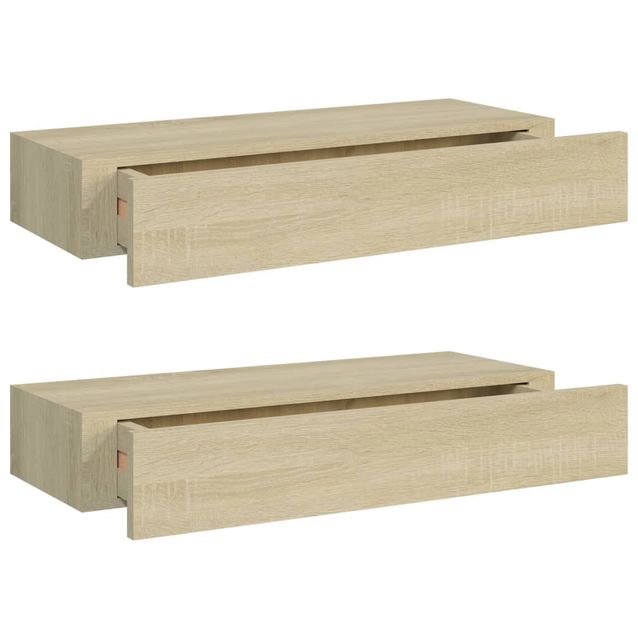 Laatikkohyllyt seinälle 2 kpl tammi 60x23,5x10 cm MDF (30262)