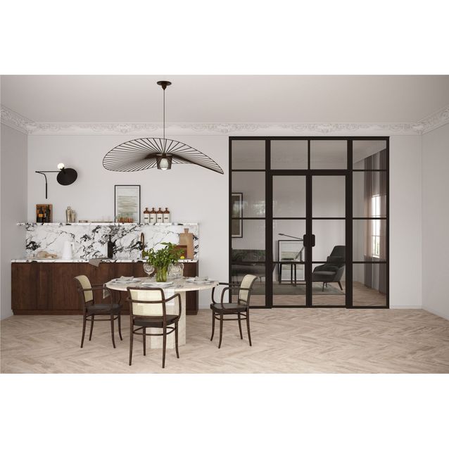 Lasiseinä pariovella ja yläikkunalla Hietakari Bläk 728 Tokyo kirkas/musta