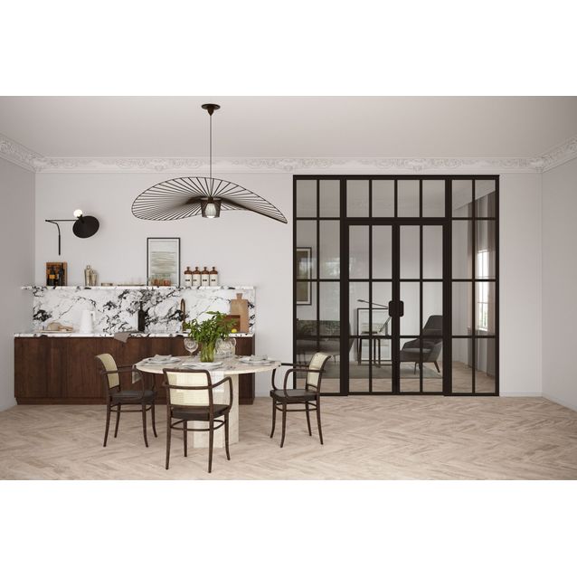 Lasiseinä pariovella ja yläikkunalla Hietakari Bläk 729 Paris kirkas/musta