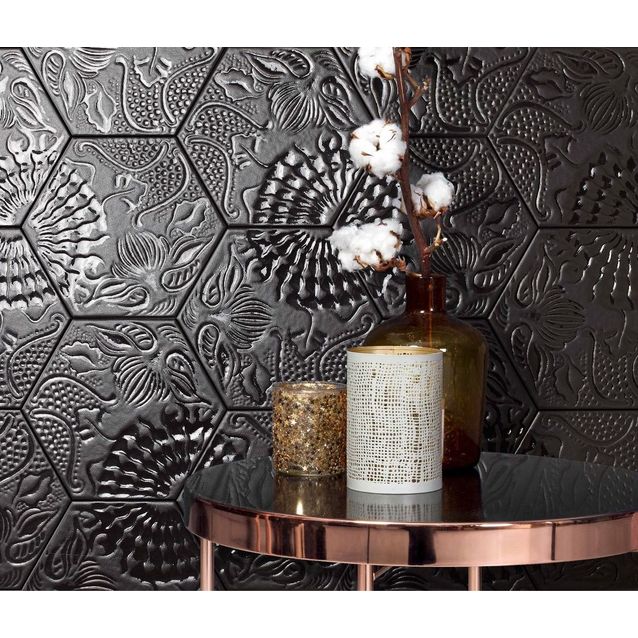 Lattialaatta Kymppi-Lattiat History Ammonite Hex Black 25x25cm