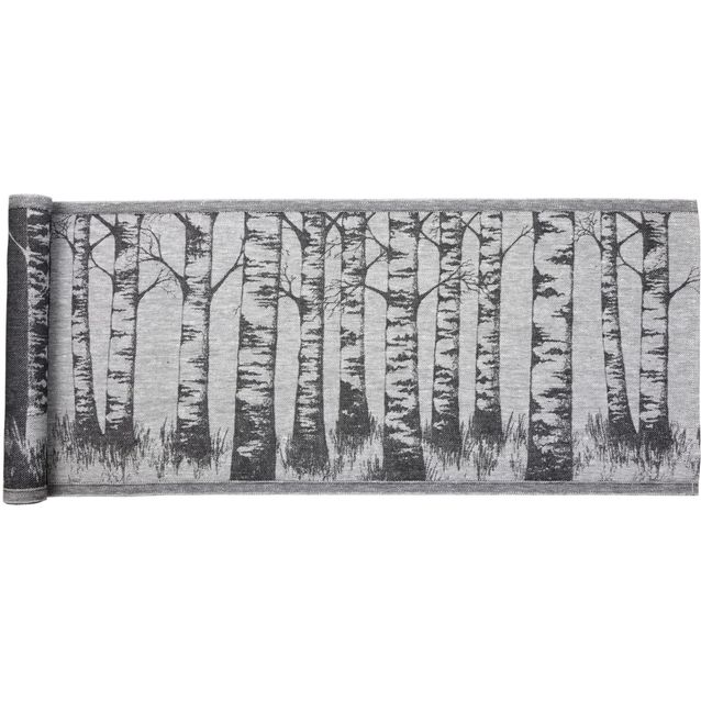 Laudeliina Jokipiin Pellava Koivikko, 45x160cm, valkoinen/musta
