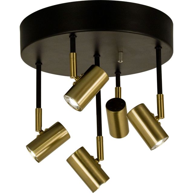 LED-kattospotti Aneta Lighting Gusto 5-osainen pyöreä himmennettävä musta/mattamessinki