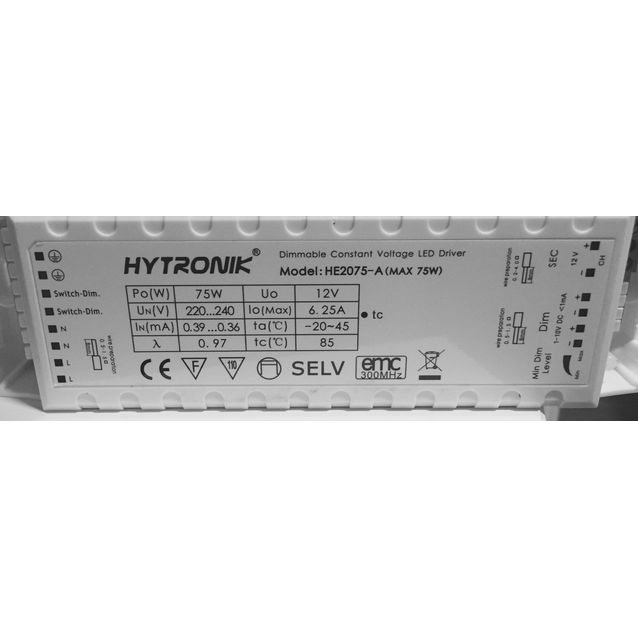 LED-muuntaja FTLight 12V, 75W, IP20, himmennettävä, painonappi, 1-10V