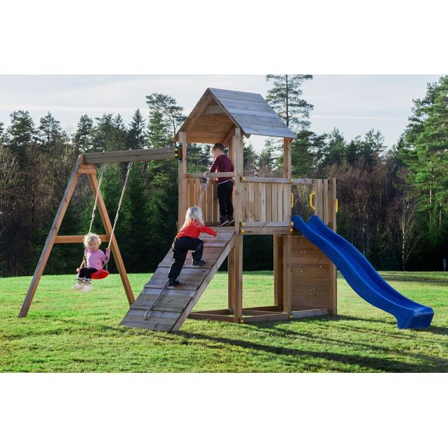 Leikkikeskus JABO 3 painekyllästetty mänty sis. sinisen liukumäen