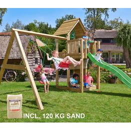 Leikkikeskus Jungle Gym Cubby ja Swing Module X'tra sis. 120 kg hiekkaa ja vihreän liukumäen