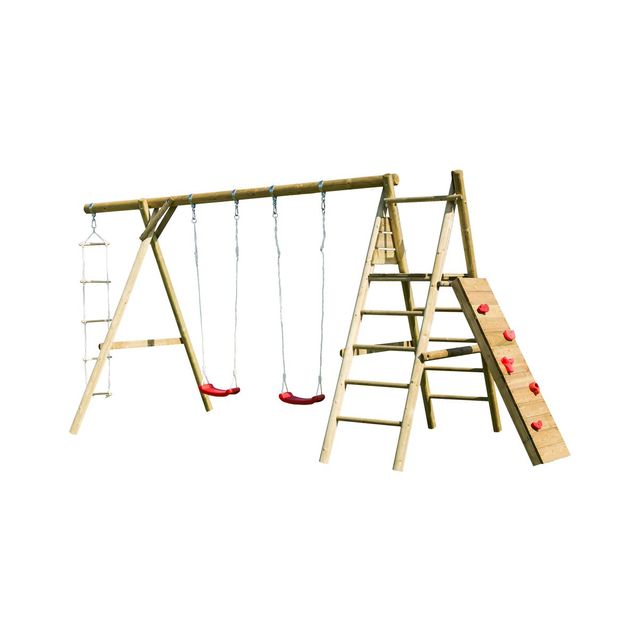 Leikkiteline Palmako Brenda sis. 2 keinua + kiipeilyteline + kiipeilyseinä + köysitikkaat