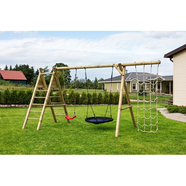 Leikkiteline Palmako Kalev sis. keinu + pesäkeinu + kiipeilyteline + kiipeilyverkko