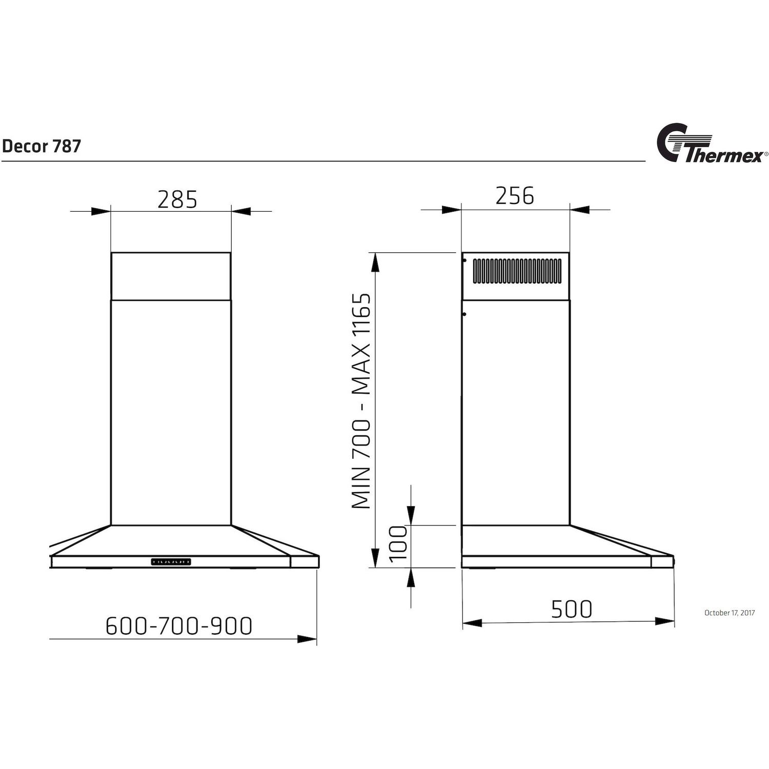 Liesikupu Thermex Decor 787 600 mm ulkoiselle moottorille musta lisäkuva