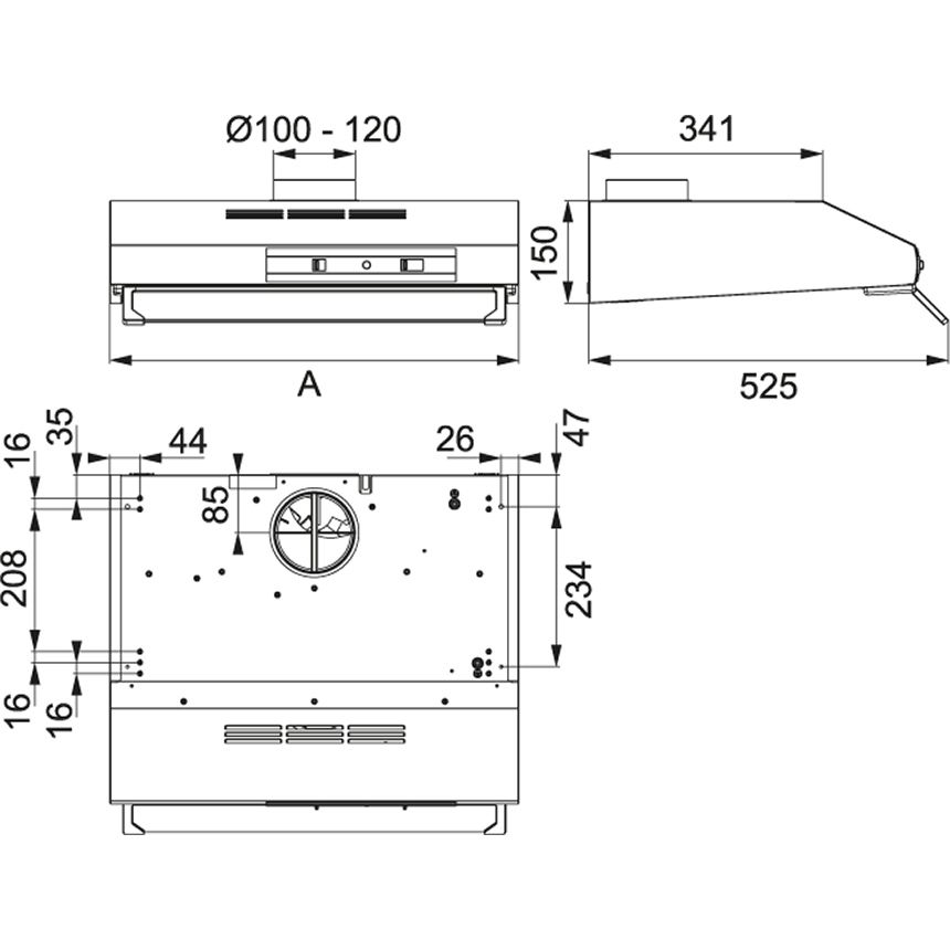 Mittakuva Liesituuletin Franke Classic F741 A,C 60 cm valkoinen