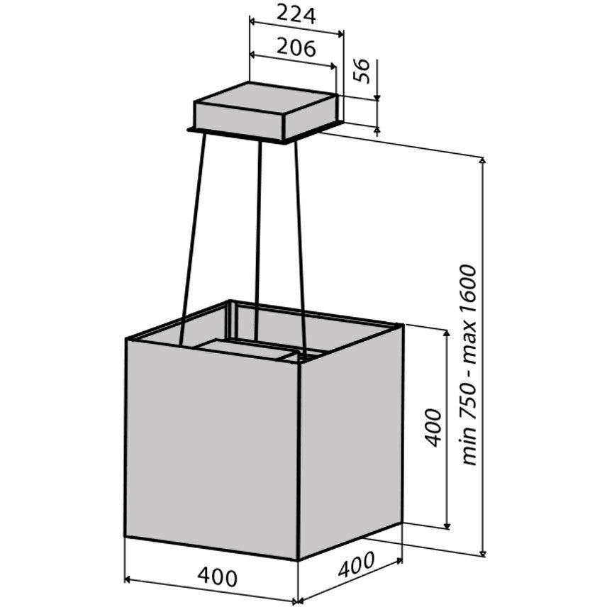 Liesituuletin Kuutio LED saarekemalli kiiltävä valkoinen mitat
