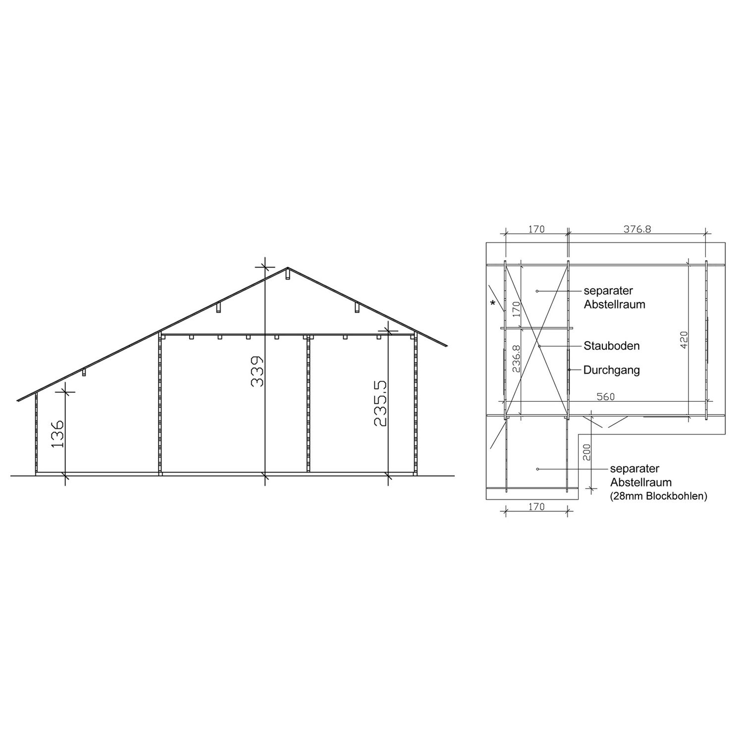 Lomamaja Skan Holz Esbjerg 3 vahvuus 45 mm 420x560 cm (23,52 m²) + varasto/makuulavitsa ja sivuvarasto lisäkuva