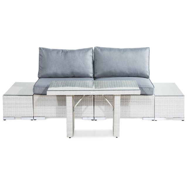 Loungeryhmä Bahamas, 2-istuttava, valkoinen, pöytä + päätypöydät