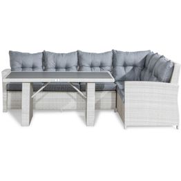 Ulkosohvaryhmä James 6-istuttava kulmasohva sohvapöytä valkoinen