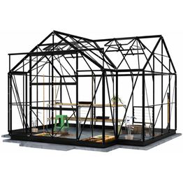 Kasvihuone Lykke T-muotoinen, sis. lasi- ja polykarbonaattipaneelit, musta, 10,2 m2