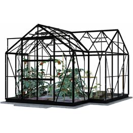 Kasvihuone Lykke T-muotoinen, sis. lasi- ja polykarbonaattipaneelit, musta, 12,8 m2
