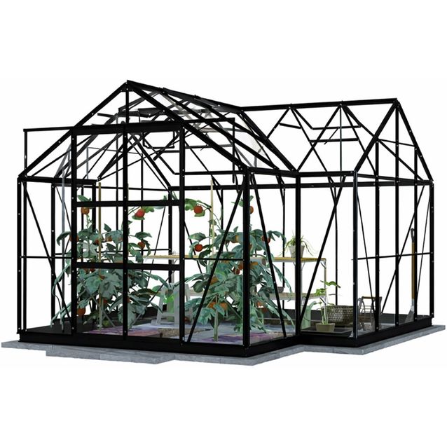 Kasvihuone Lykke T-muotoinen, sis. lasi- ja polykarbonaattipaneelit, musta, 12,8 m2