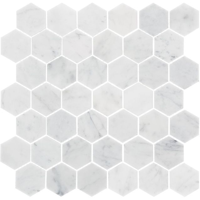 Marmorimosaiikki Bianco Carrara Hexagon kiillotettu 325x315x10 mm