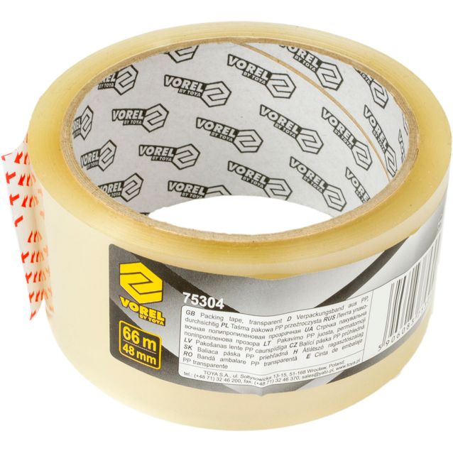 Läpinäkyvä pakkausteippi Vorel 48 mm/66 m