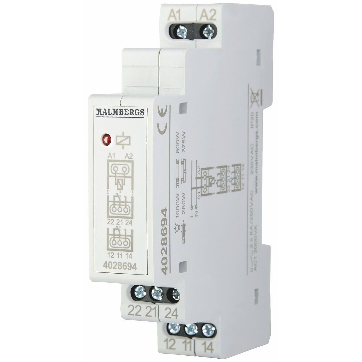 Apurele Malmbergs, 230V, 2-vaihto, 2x8A