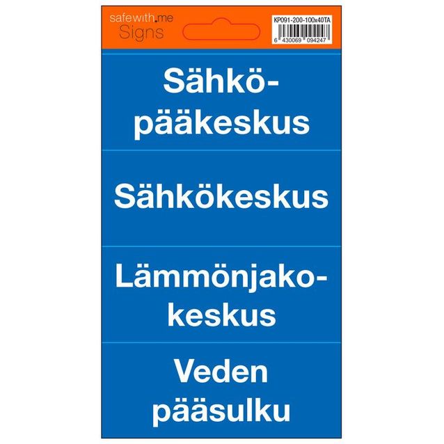 Merkintätarrat kiinteistön eri keskuksille, 10x2cm