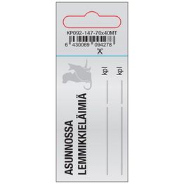 Merkintätarra "Asunnossa lemmikkieläimiä", 7x4cm