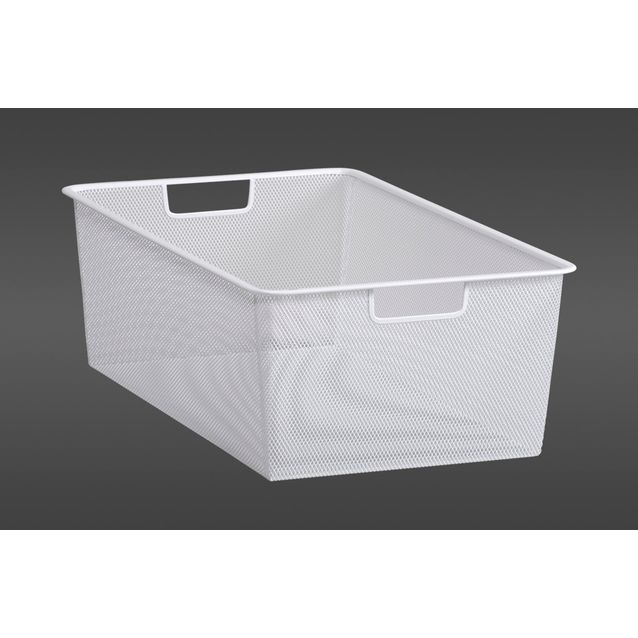 Valkoinen Meshkori 35 on 18,5 cm korkuinen ja sopii kaikenlaisten tavaroiden säilyttämiseen. Pienimmätkään tavarat eivät pääse luiskahtamaan korin tiheän teräsverkon läpi