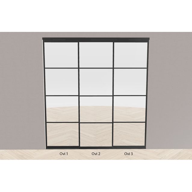 Tilanjakaja/liukuovi Mirror Line, kolmella ovella, musta, korkea malli, mittatilaus