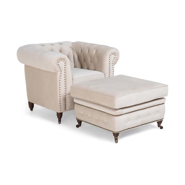 Nojatuoli Chester Deluxe, rahilla, sametti, valkoinen/beige (47558)
