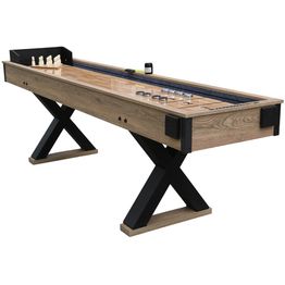 Shuffleboard Nordcore 2-IN-1, sis. 8 nappulaa, vahapullo, harja, 2 pistelaskuria ja keilaussetti, 9`