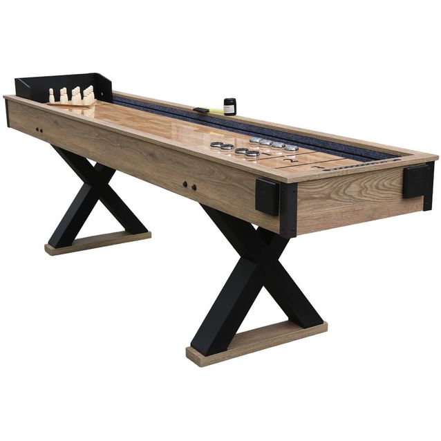 Shuffleboard Nordcore 2-IN-1, sis. 8 nappulaa, vahapullo, harja, 2 pistelaskuria ja keilaussetti, 9`