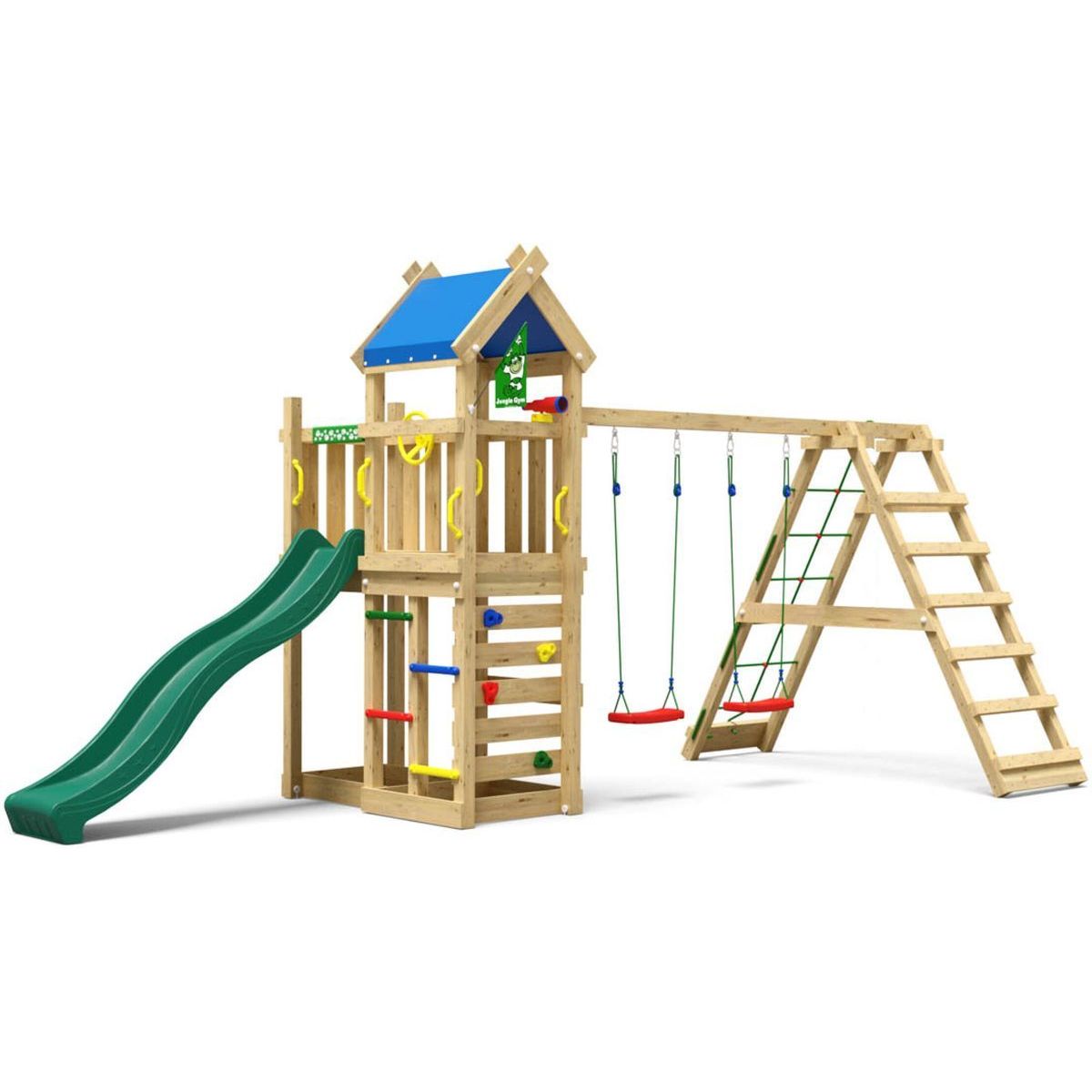 Leikkitornikokonaisuus Jungle Gym Nomad, 2-Climb Module 200, tummanvihreä liukumäki