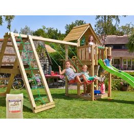 Leikkitornikokonaisuus Jungle Gym Cubby, 2-Climb Module 220, liukumäki ja 120 kg hiekkaa