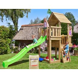 Leikkitornikokonaisuus Jungle Gym Cubby, liukumäki ja 120 kg hiekkaa