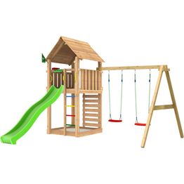 Leikkitorni Jungle Gym Cabin 2.1, 2-Swing Module 220, vihreä liukumäki