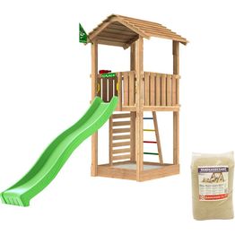 Leikkitorni Jungle Gym Cottage 2.1, liukumäki ja 120 kg hiekkaa