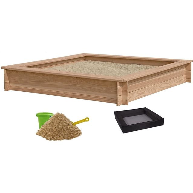 Hiekkalaatikko Nordic Play Active, 150x150cm, lehtikuusi, verkko ja 200 kg hiekkaa