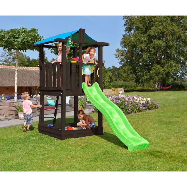 Leikkitornikokonaisuus Jungle Gym Hut 2.1, mustaksi petsattu, ilman liukumäkeä