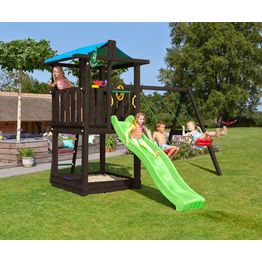 Leikkitornikokonaisuus Jungle Gym Hut 2.1, 2-Swing Module 220, mustaksi petsattu, ilman liukumäkeä