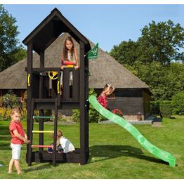 Leikkitornikokonaisuus Jungle Gym Club 2.1, mustaksi petsattu, vihreä liukumäki