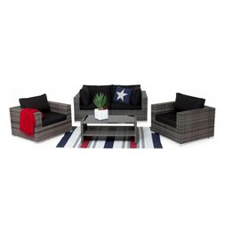 Oleskeluryhmä Bahamas 2-istuttava sohva + 2 nojatuolia + sohvapöytä hyllyllä harmaa/musta