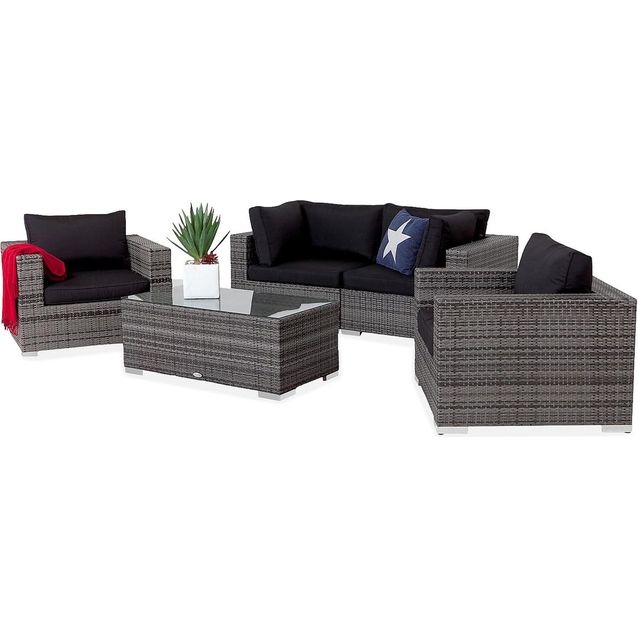 Oleskeluryhmä Bahamas 2-istuttava sohva 2 nojatuolia sohvapöytä tummanharmaa-musta