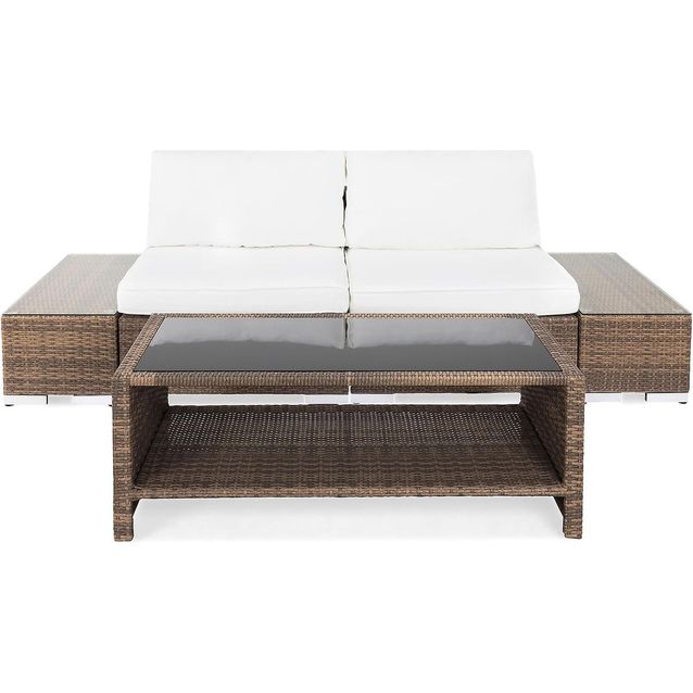 Oleskeluryhmä Bahamas 2-istuttava sohva 2 päätypöytää sohvapöytä hyllyllä hiekka-valkoinen