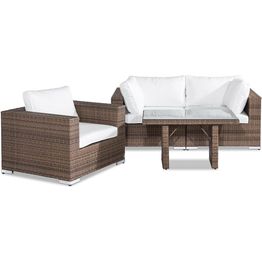 Oleskeluryhmä Bahamas 2-istuttava sohva + nojatuoli + korkea sohvapöytä hiekka/valkoinen